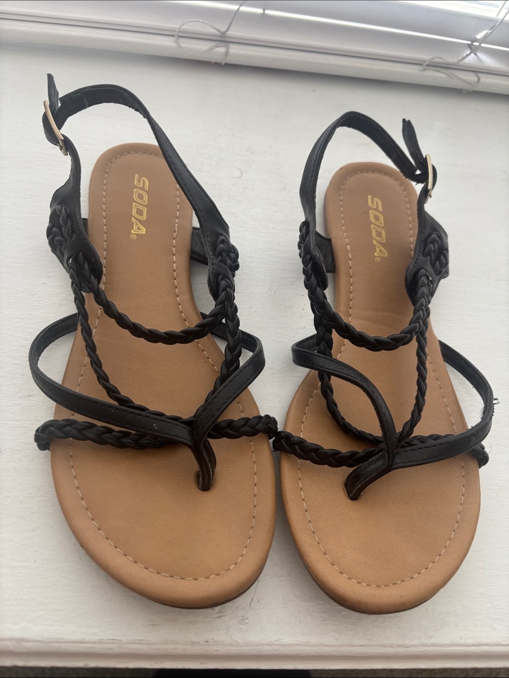 Black Braided-Strappy Sandals